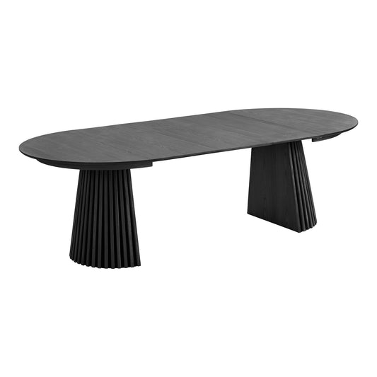 Masa de dining din furnir de stejar, negru, incl. trei placi de extensie