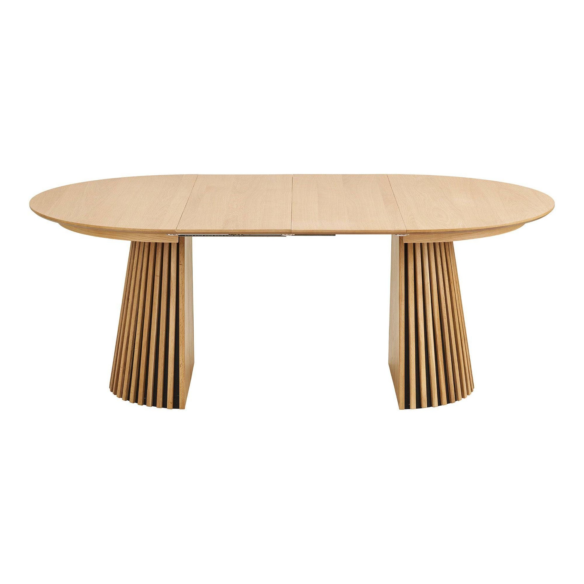 Masa de dining, furnir de stejar, natur, incl. doua placi de extensie