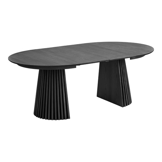 Masa de dining din furnir de stejar, negru, incl. doua placi de extensie