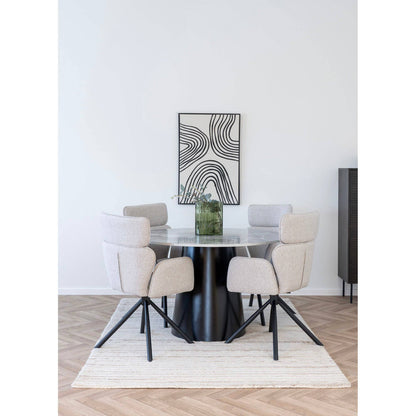  Masa de dining cu aspect marmura, gri, negru, in living bej
