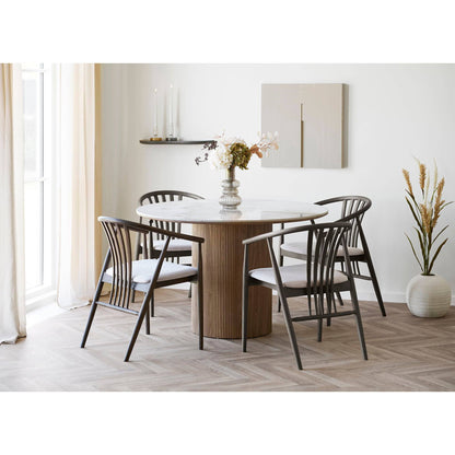 Masa de dining cu blat ceramic, alb/maro, in living