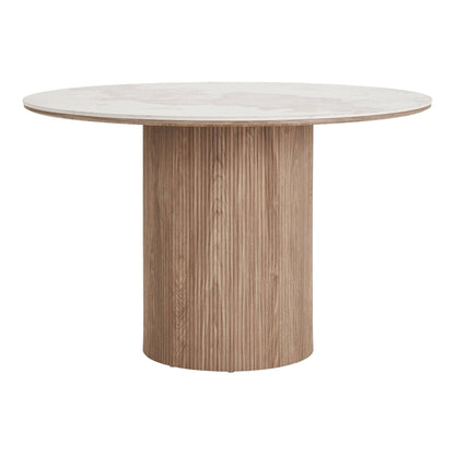 Masa de dining cu blat ceramic, alb/maro