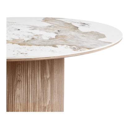 Masa de dining, blat ceramic, alb/maro, detaliu