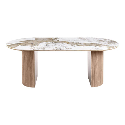  Masa de dining cu blat ceramic, alb/maro