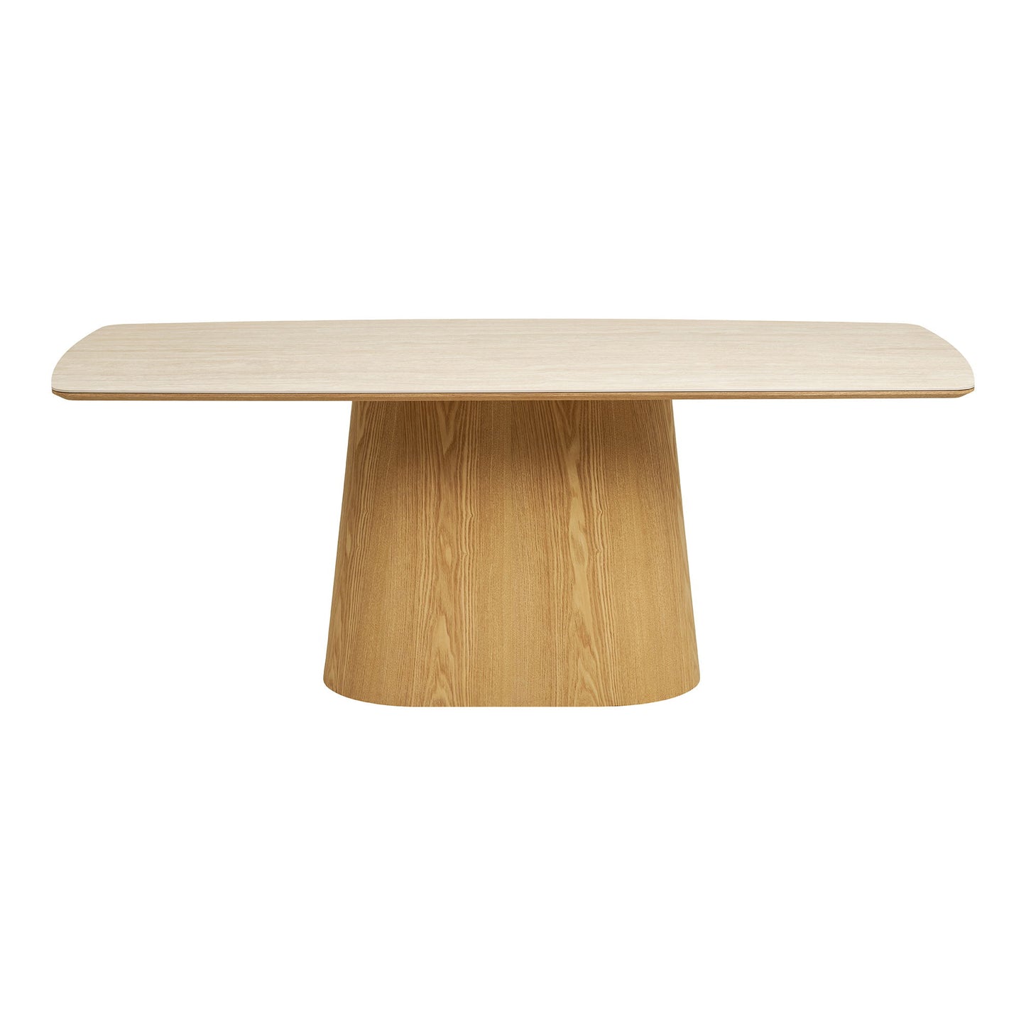 Masa de dining cu blat ceramic/furnir de frasin, aspect travertin/natur