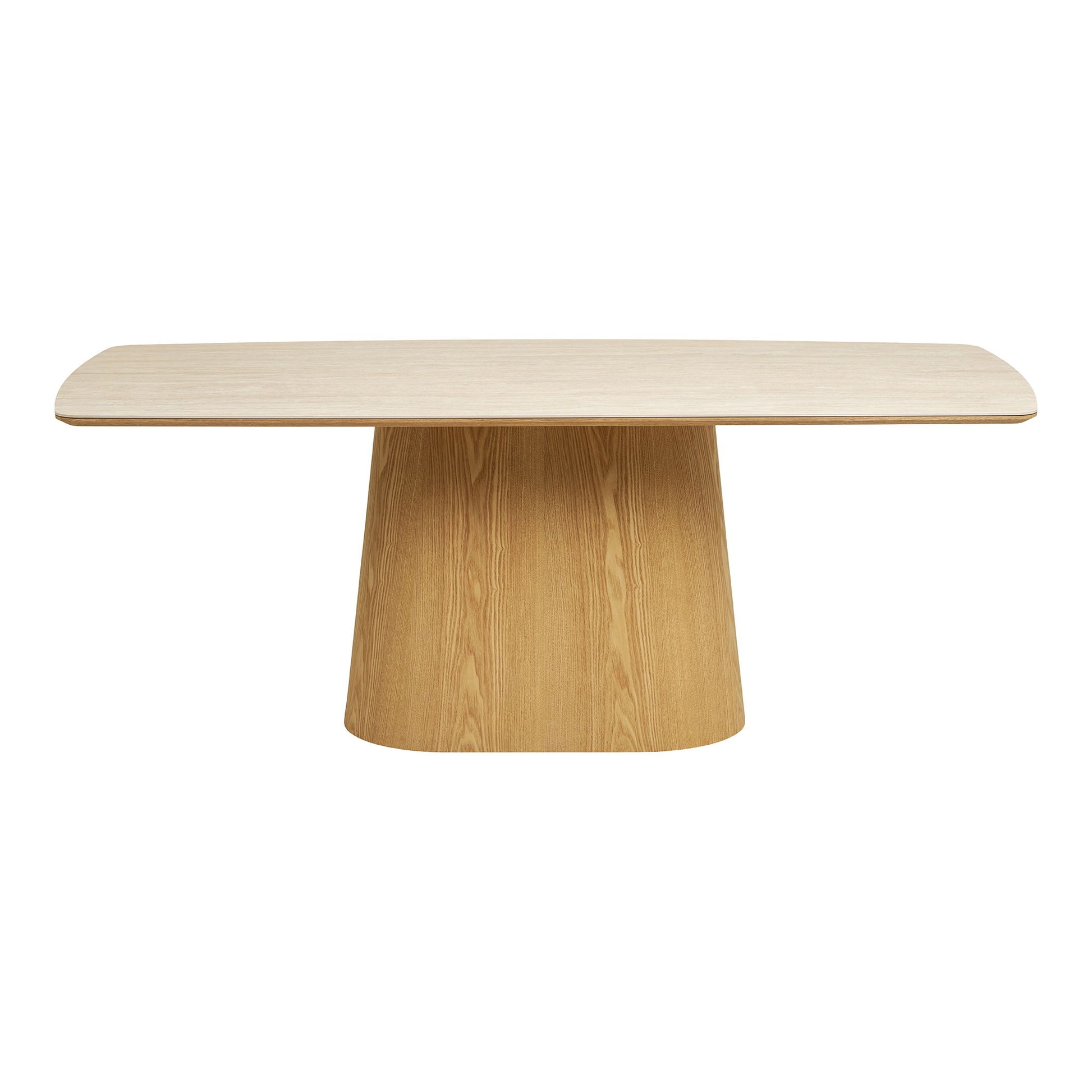 Masa de dining cu blat ceramic/furnir de frasin, aspect travertin/natur
