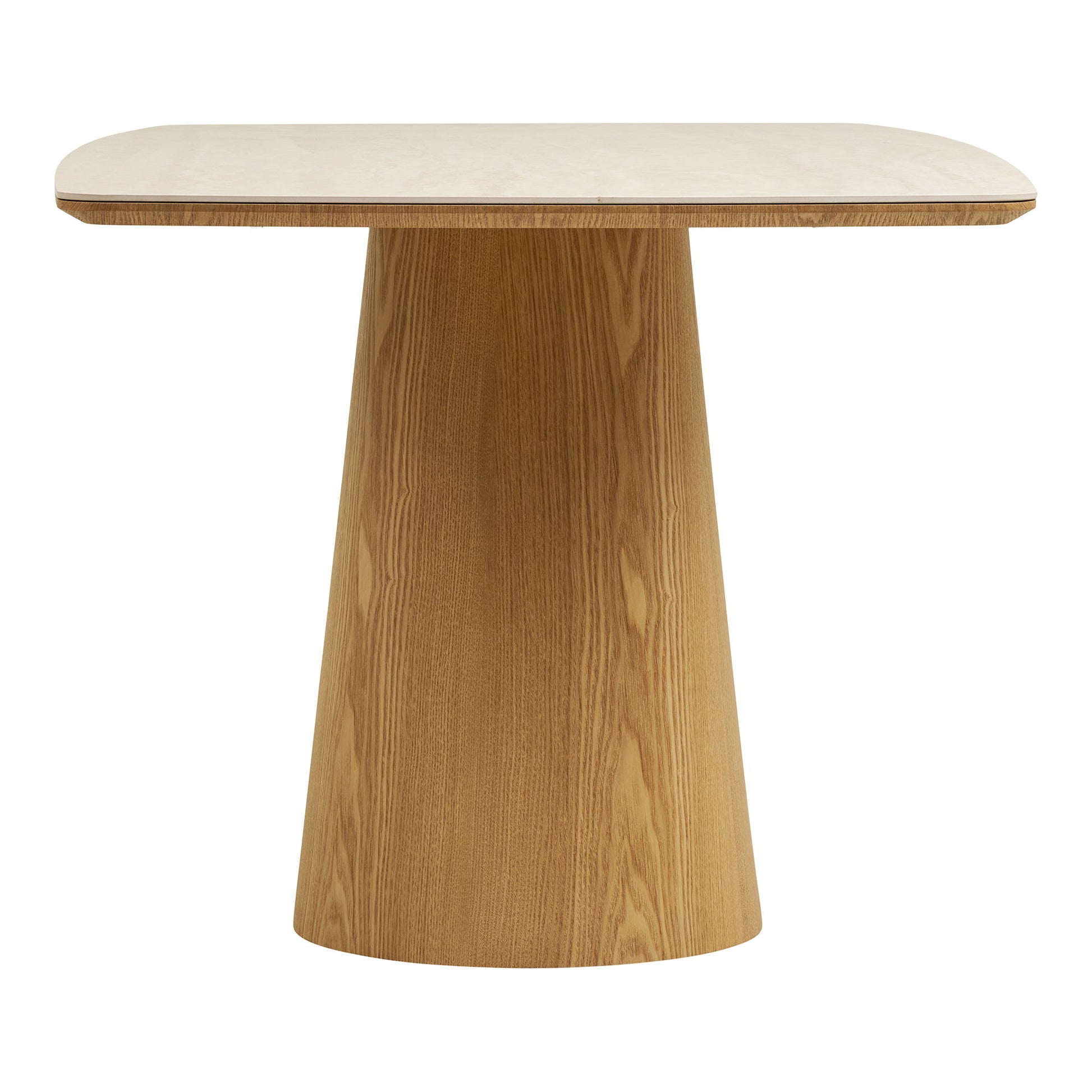 Masa de dining cu blat ceramic/furnir de frasin, aspect travertin/natur