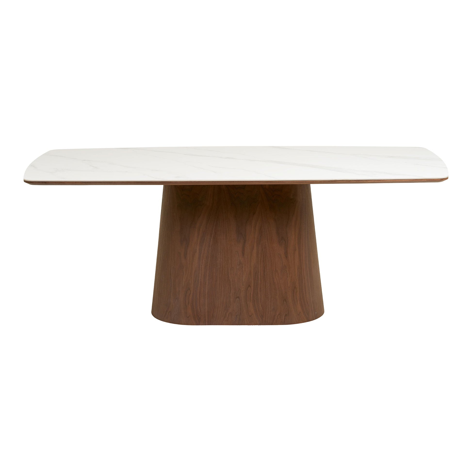 Masa de dining cu blat ceramic/furnir de frasin, alb/maro inchis 