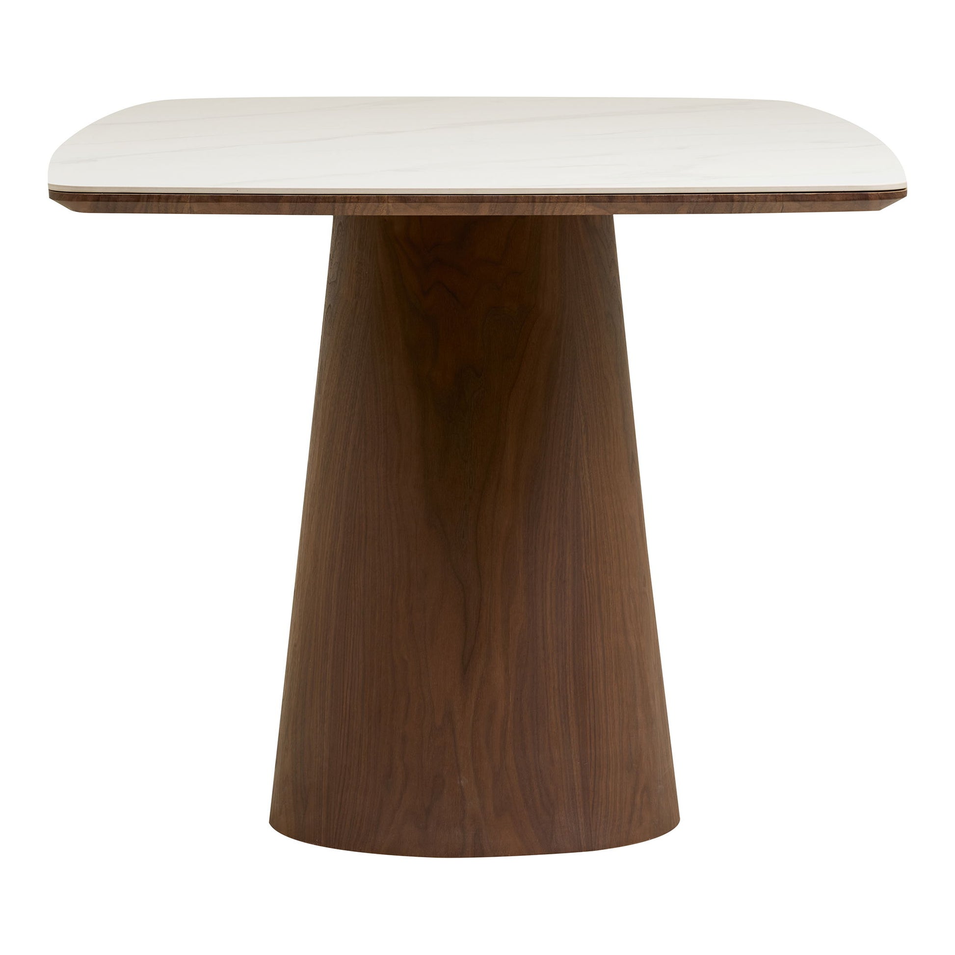 Masa de dining cu blat ceramic/furnir de frasin, alb/maro inchis 