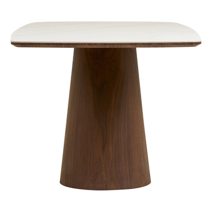 Masa de dining cu blat ceramic/furnir de frasin, alb/maro inchis 