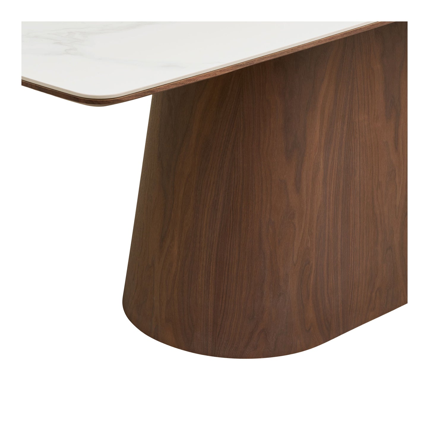 Masa de dining cu blat ceramic/furnir de frasin, alb/maro inchis, detaliu