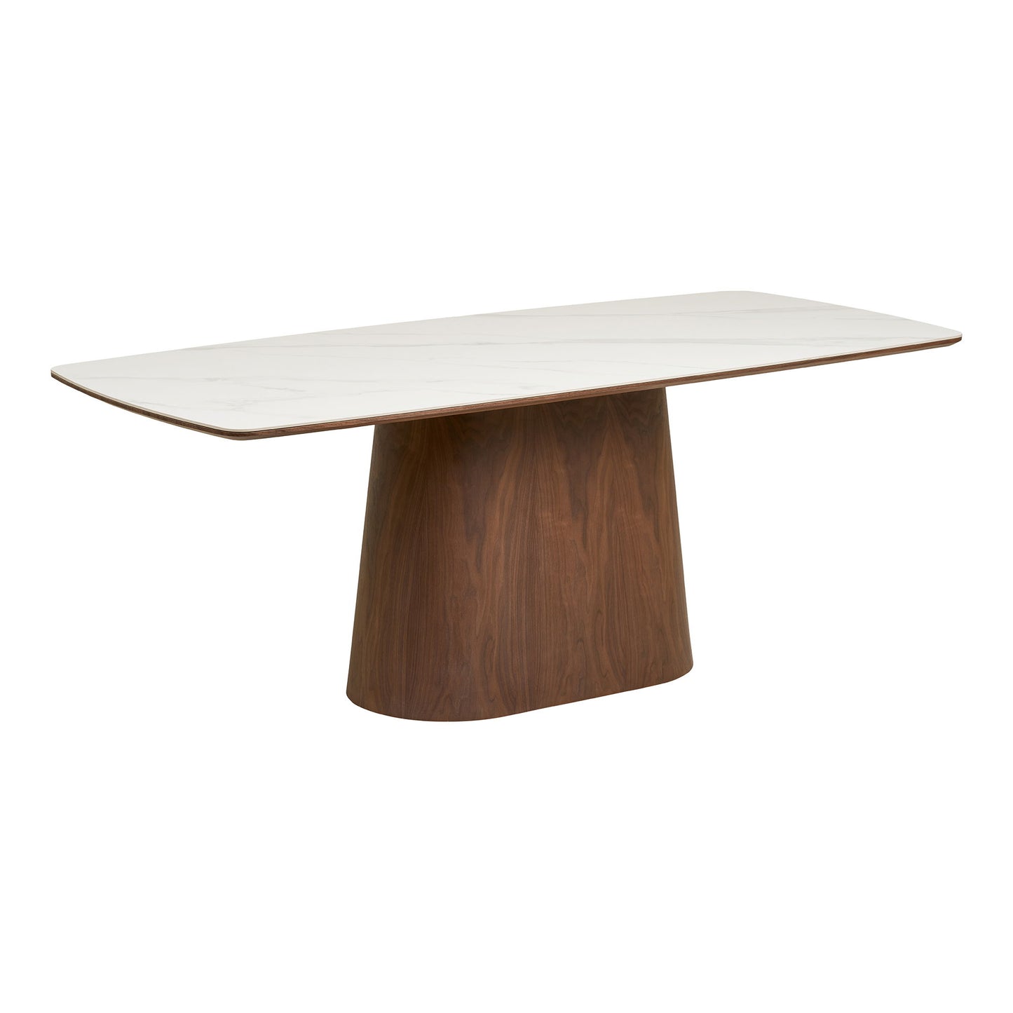 Masa de dining cu blat ceramic/furnir de frasin, alb/maro inchis 