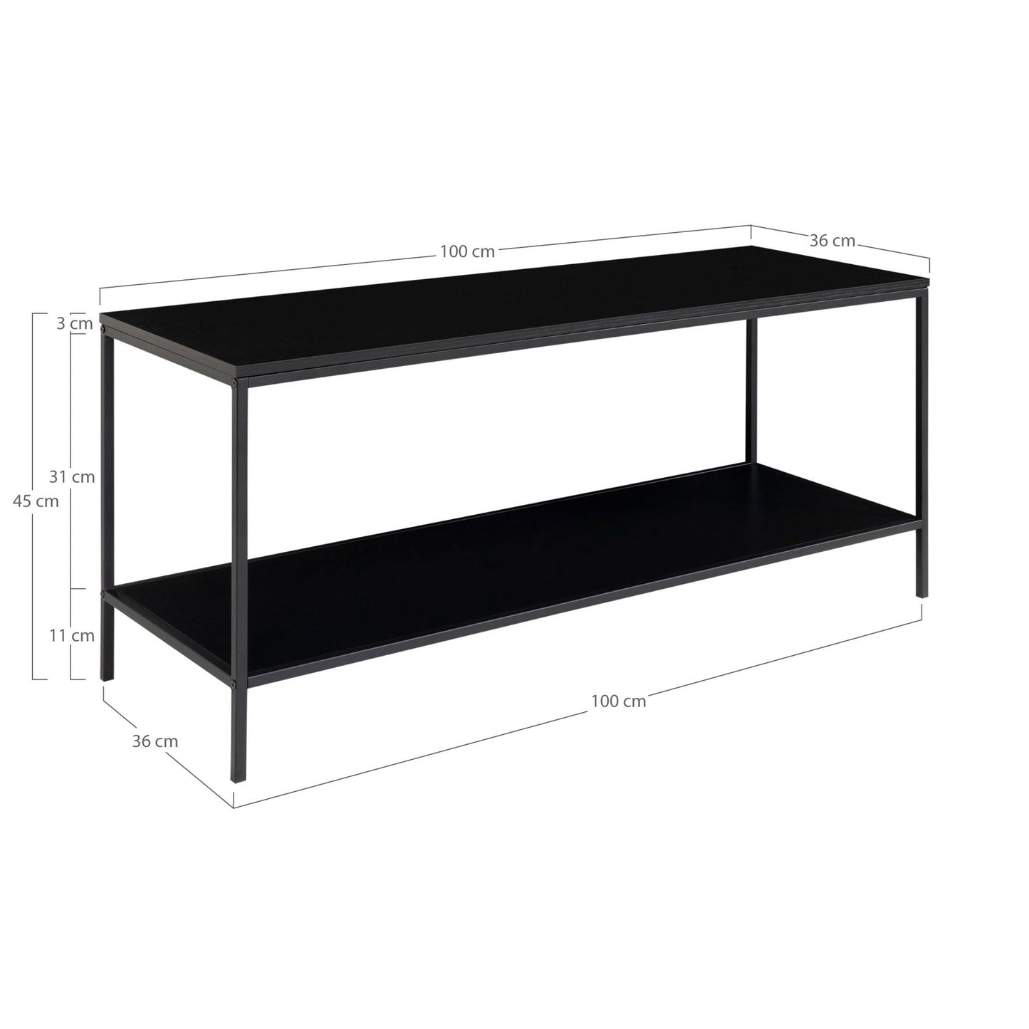 Comoda TV cu 2 rafturi, negru, rama neagra