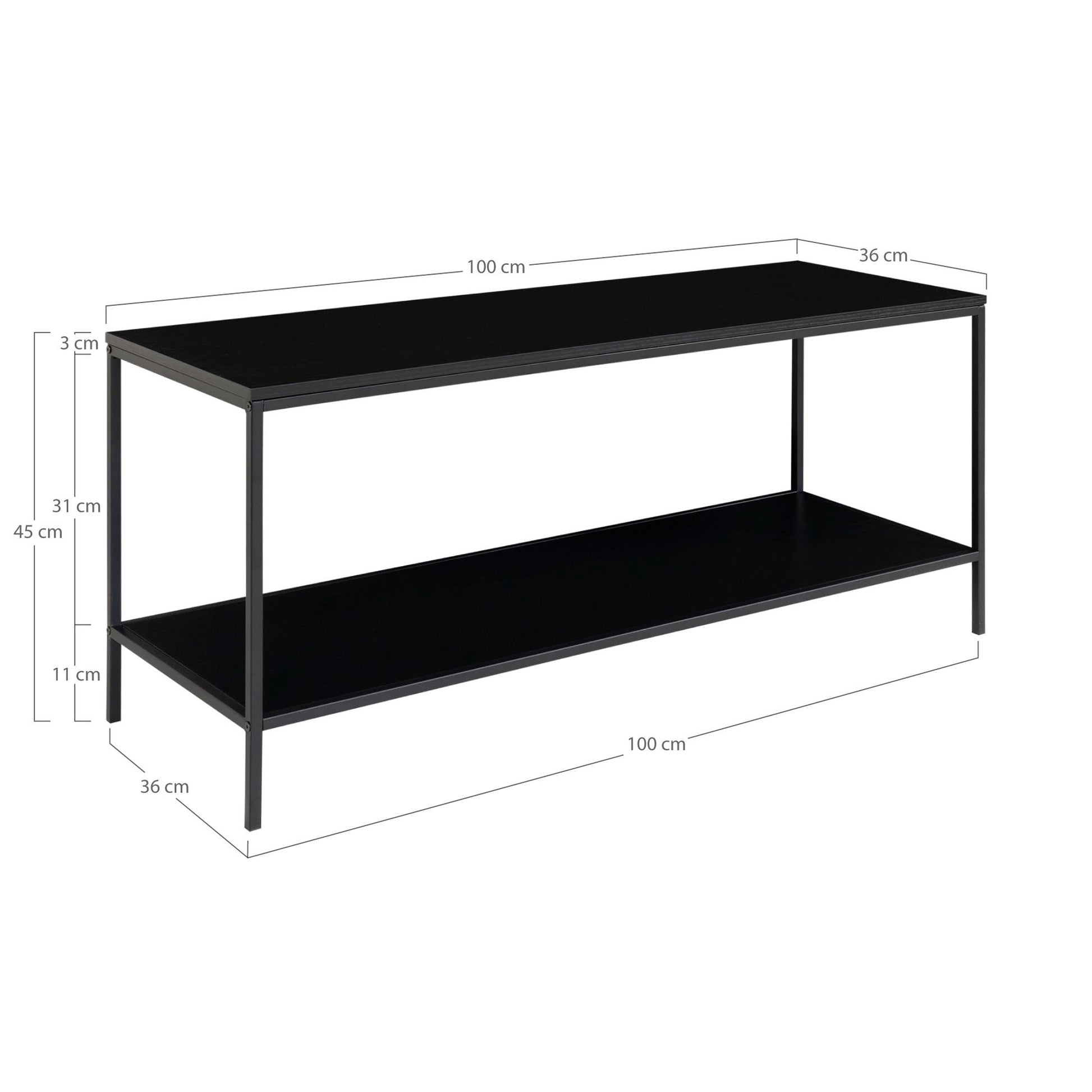 Comoda TV cu 2 rafturi, negru, rama neagra