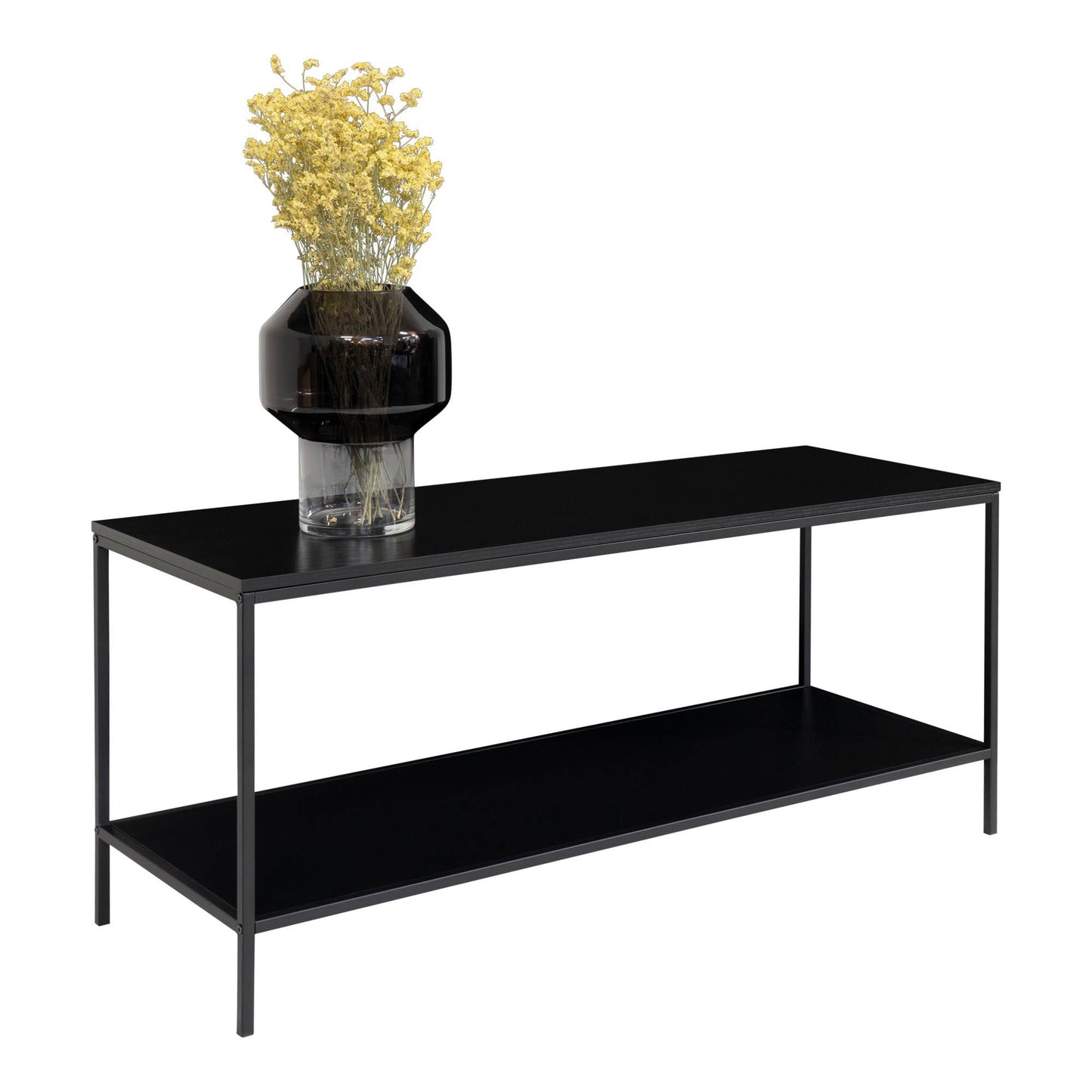 Comoda TV cu 2 rafturi, negru, rama neagra