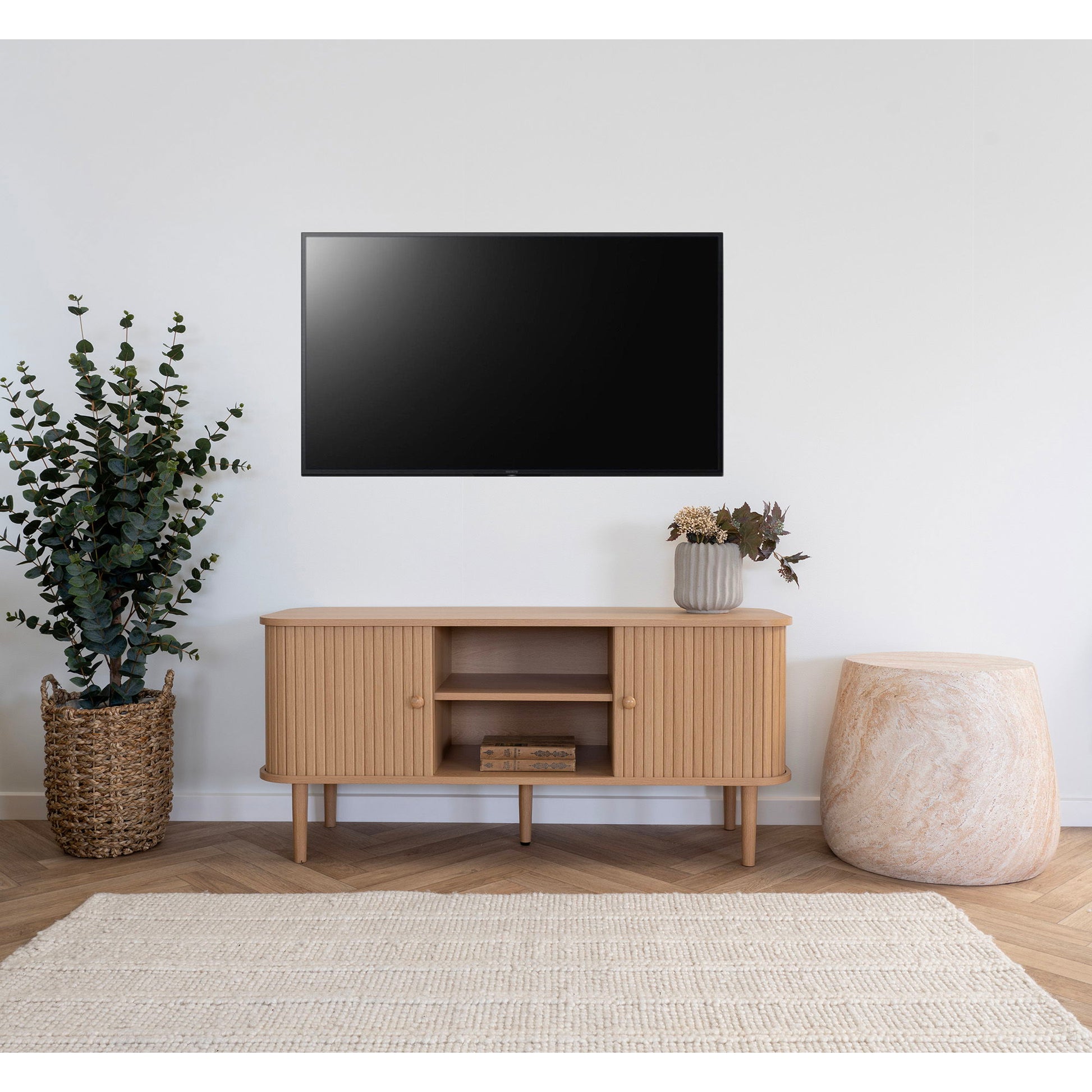  Comoda TV cu 2 usi, natur, in living