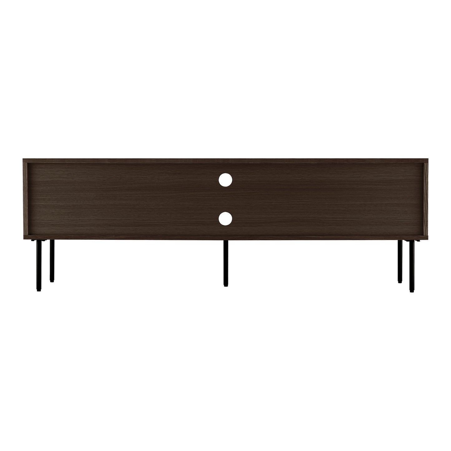 Comoda TV cu 2 usi, 2 rafturi, furnir de stejar, smoked, picioare metalice negre