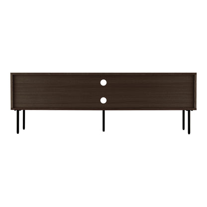 Comoda TV cu 2 usi, 2 rafturi, furnir de stejar, smoked, picioare metalice negre