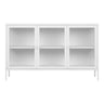 Comoda Brisbane cu 3 usi de sticla, din otel alb 140x40x85 cm