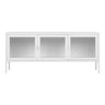 Comoda TV Brisbane cu 3 usi de sticla, din otel alb 30x40x55 cm