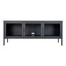 Comoda TV Brisbane cu 3 usi de sticla, din otel negru 130x40x55 cm