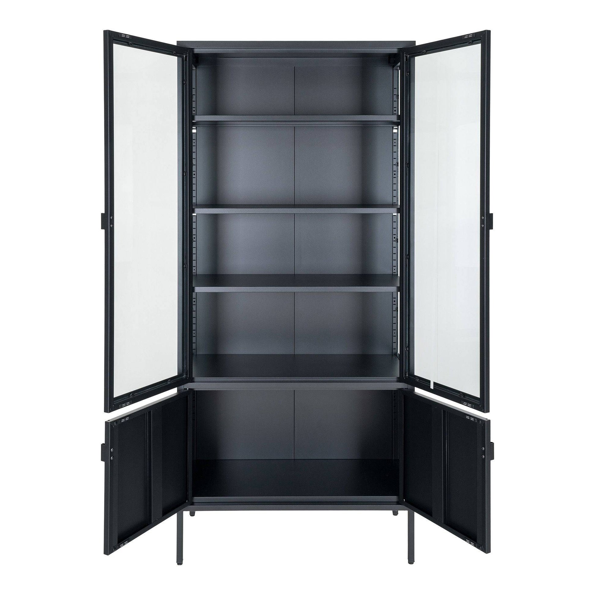 Vitrina cu 4 usi, otel, negru 80x35x180 cm
