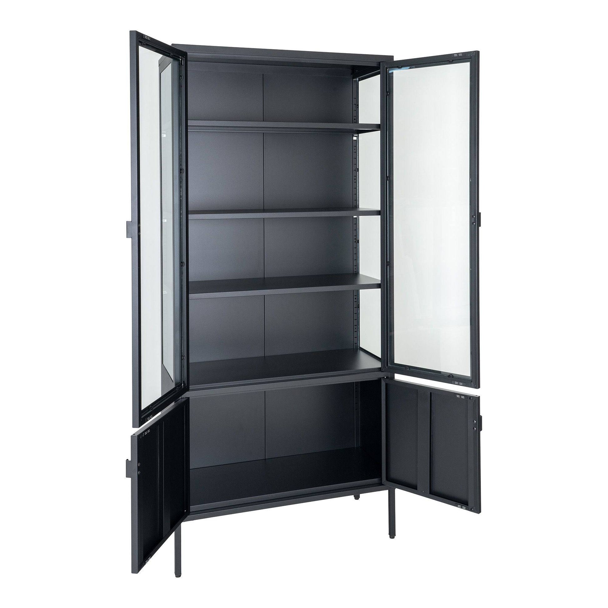 Vitrina cu 4 usi, otel, negru 80x35x180 cm