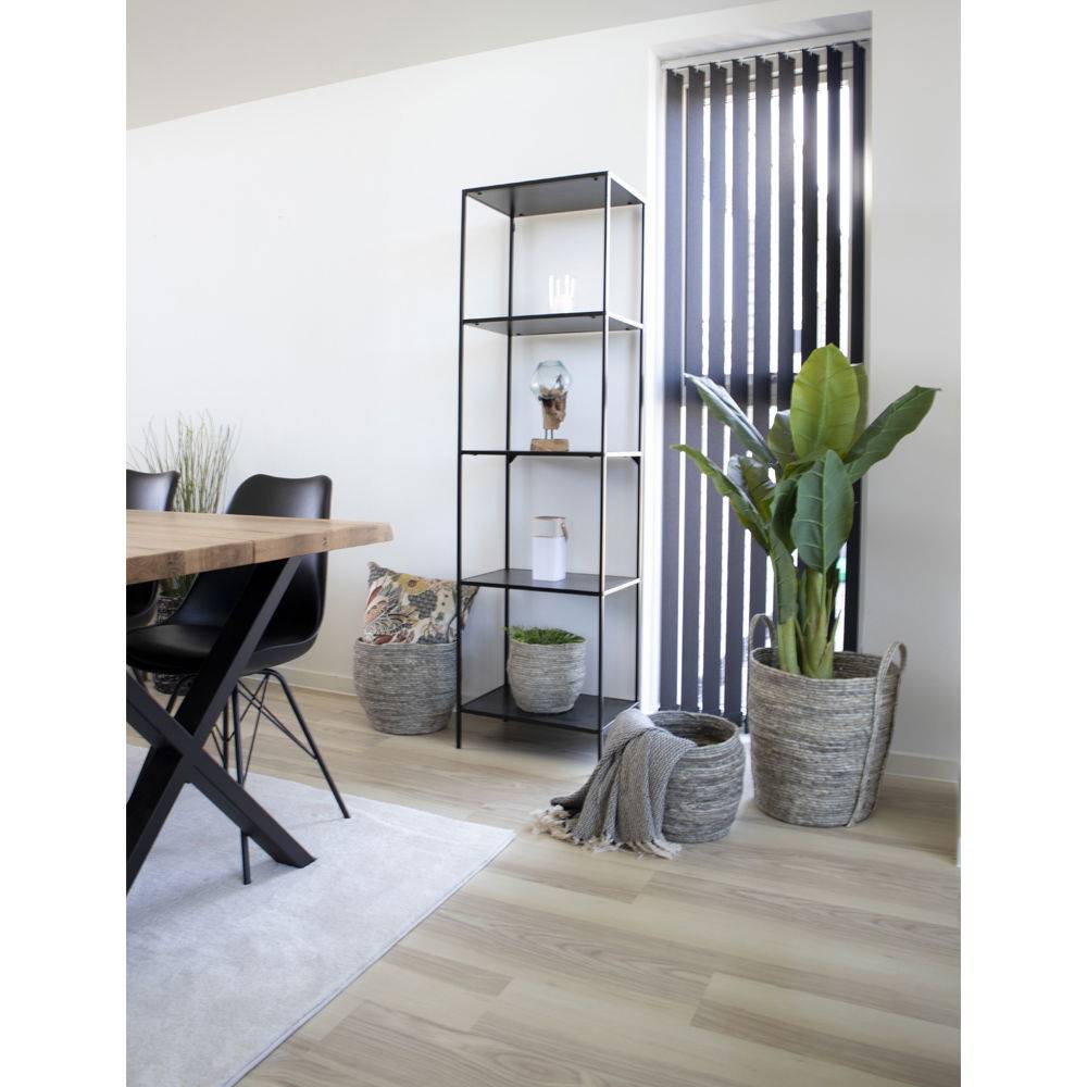 Etajera cu 5 rafturi, negru, rama neagra, in living