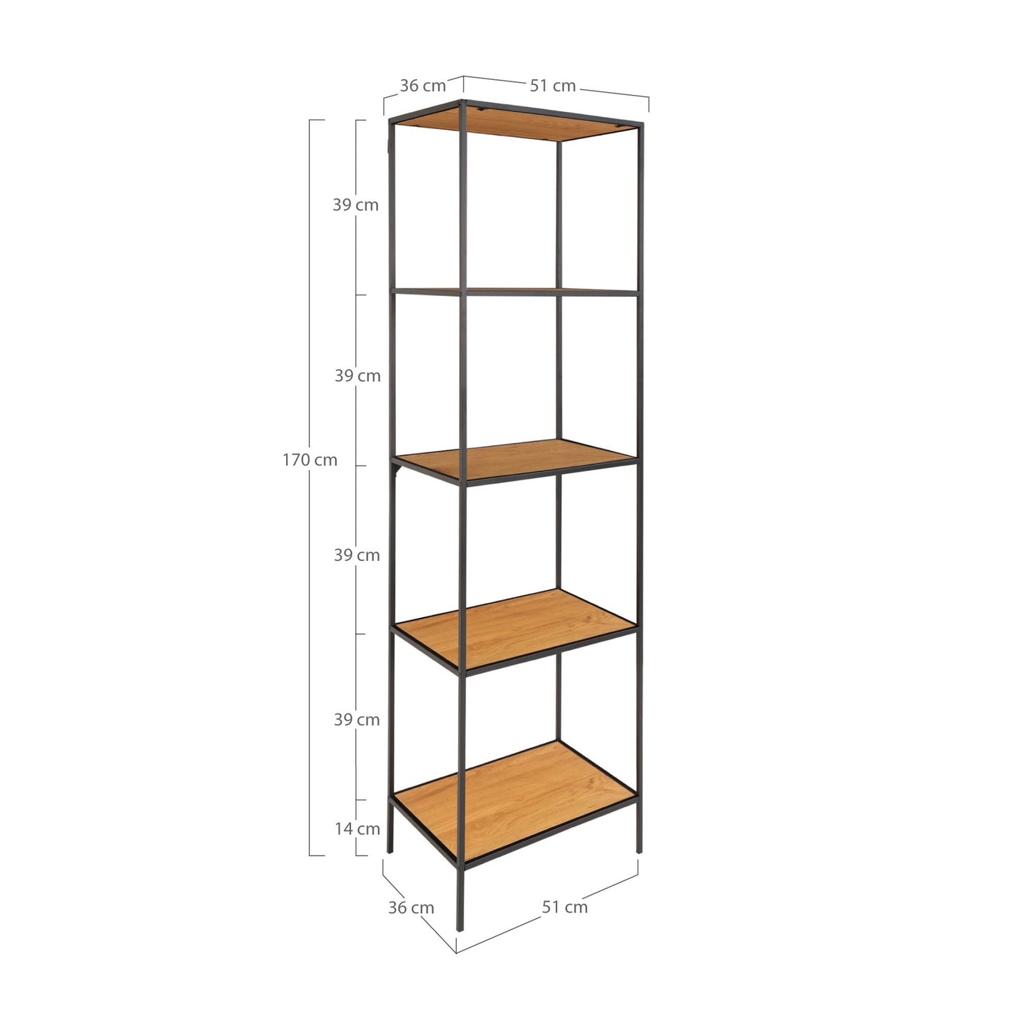 Etajera cu 5 rafturi, aspect stejar, rama neagra