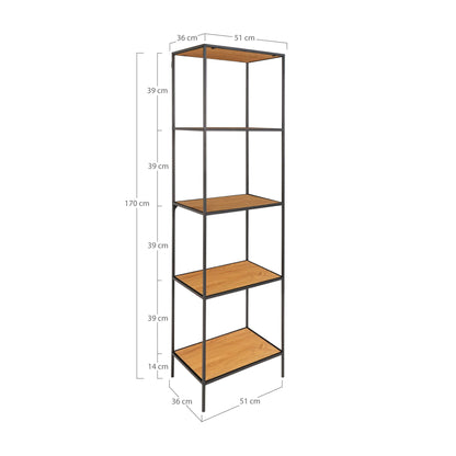 Etajera cu 5 rafturi, aspect stejar, rama neagra