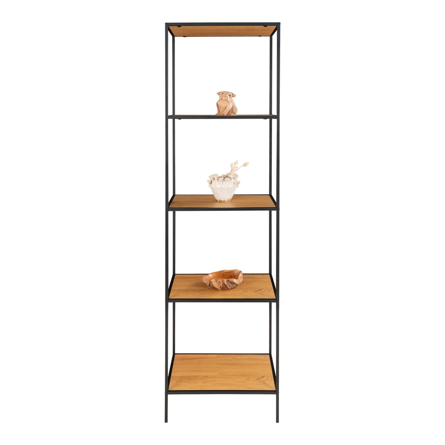 Etajera cu 5 rafturi, aspect stejar, rama neagra