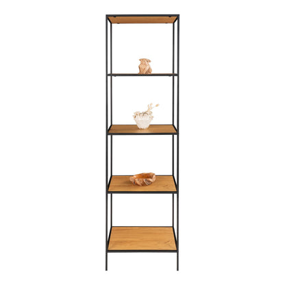 Etajera cu 5 rafturi, aspect stejar, rama neagra