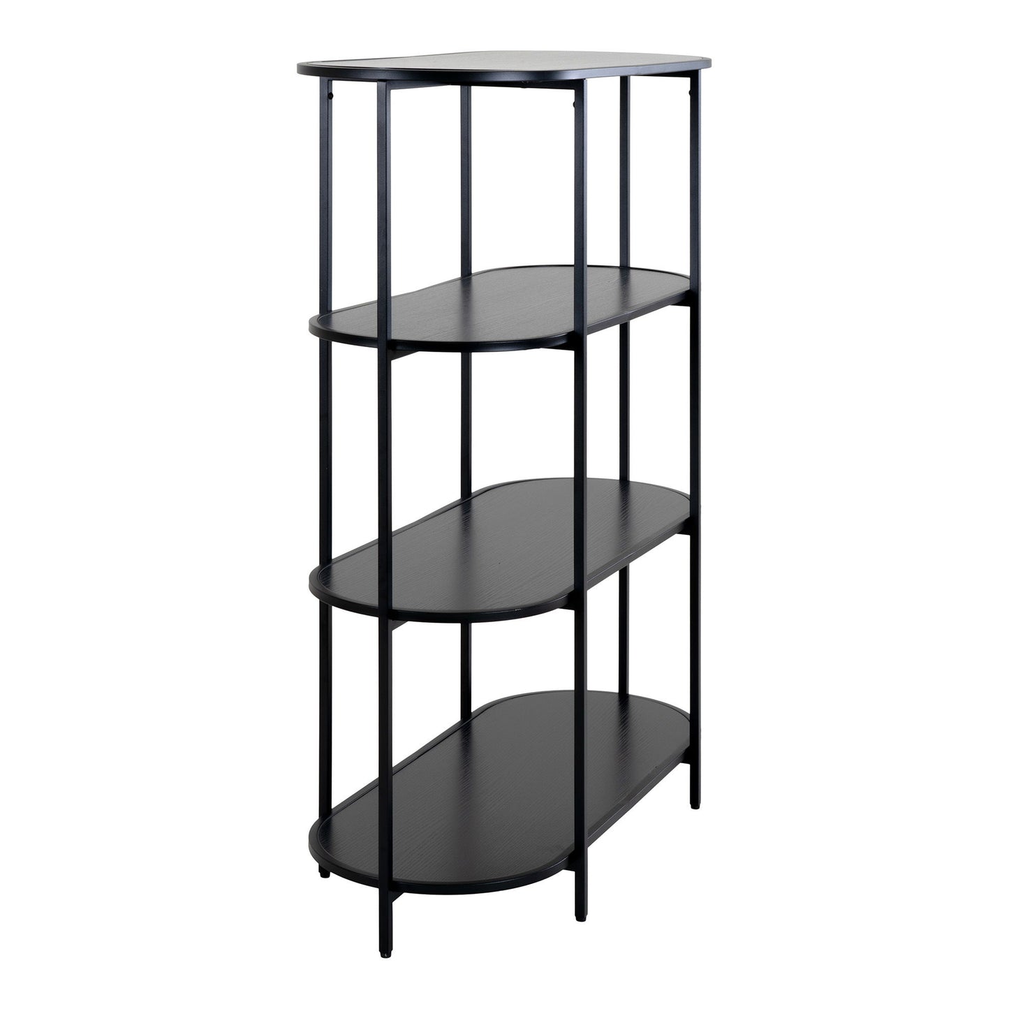  Etajera ovala cu 4 rafturi, negru, rama neagra
