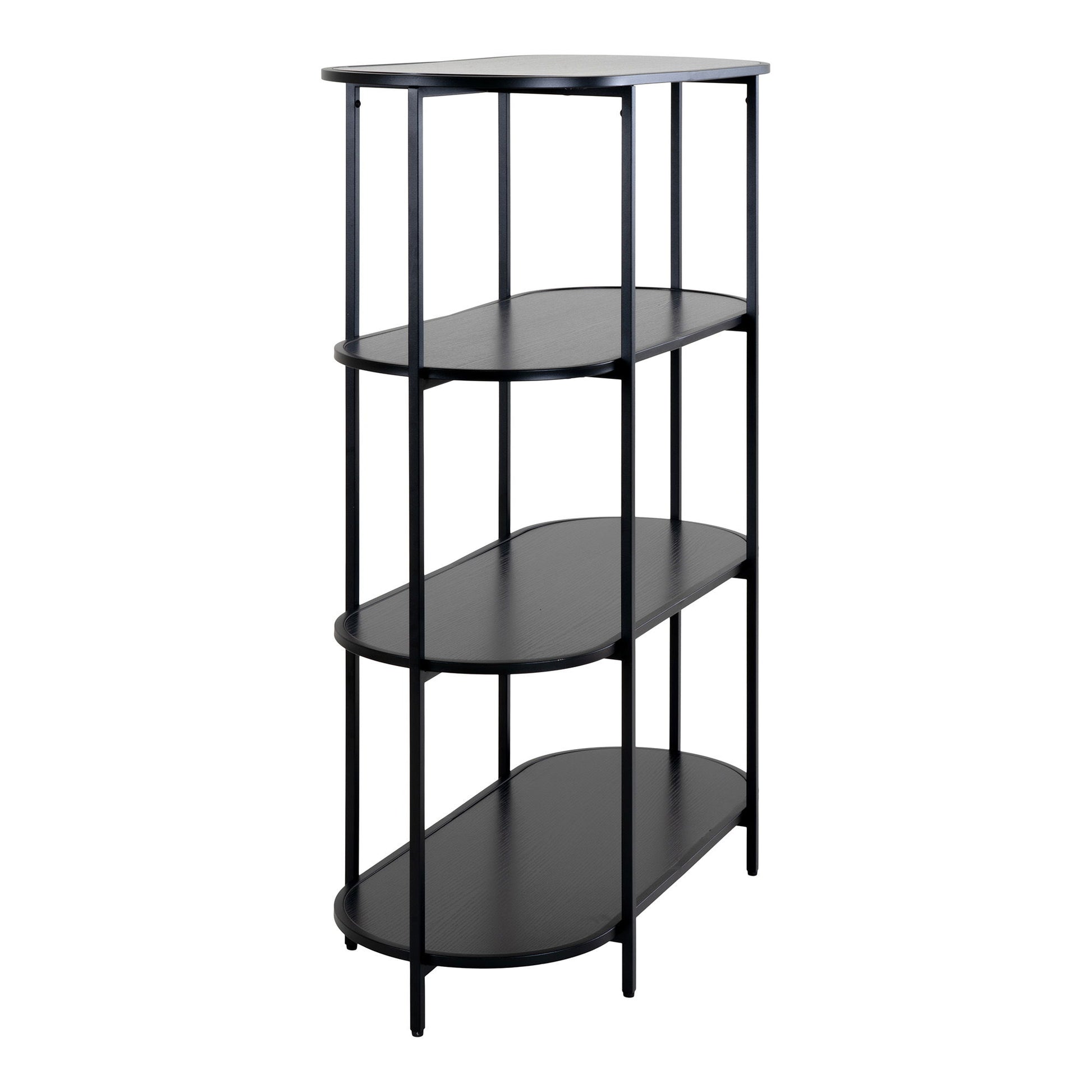  Etajera ovala cu 4 rafturi, negru, rama neagra