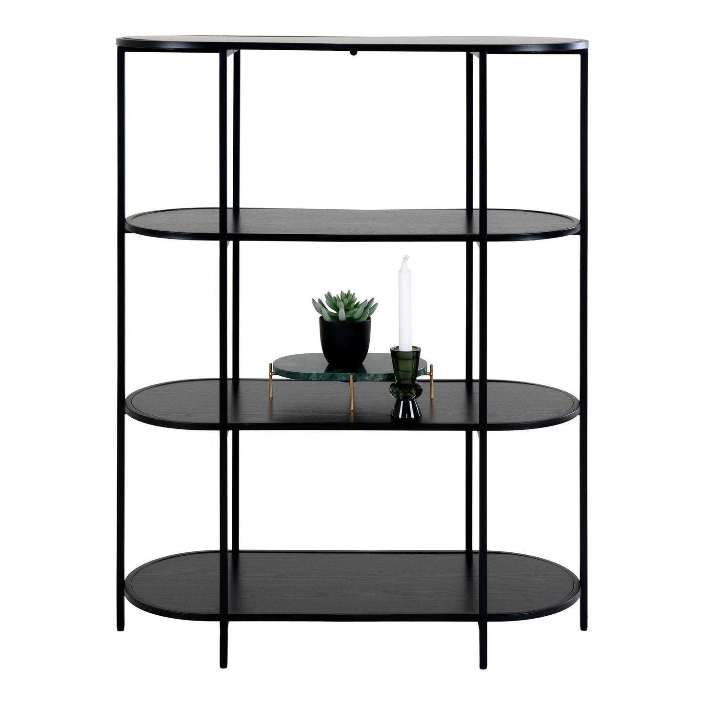  Etajera ovala cu 4 rafturi, negru, rama neagra