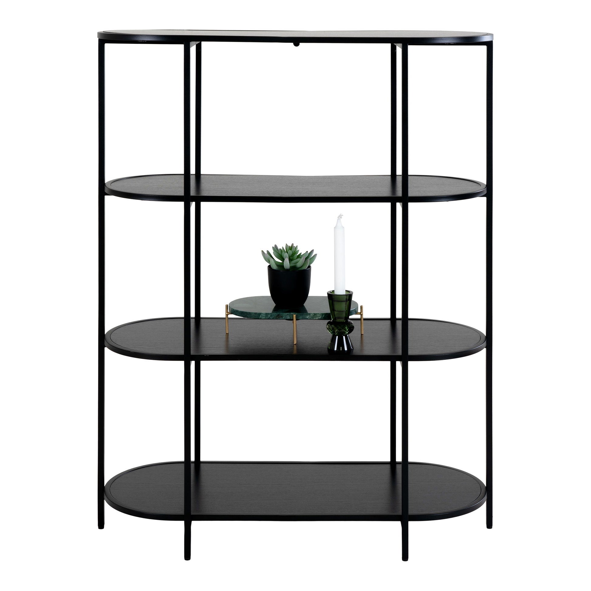  Etajera ovala cu 4 rafturi, negru, rama neagra