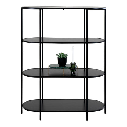  Etajera ovala cu 4 rafturi, negru, rama neagra