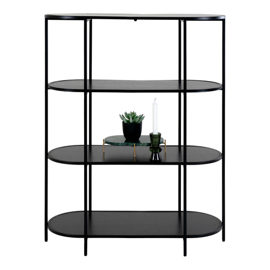  Etajera ovala cu 4 rafturi, negru, rama neagra