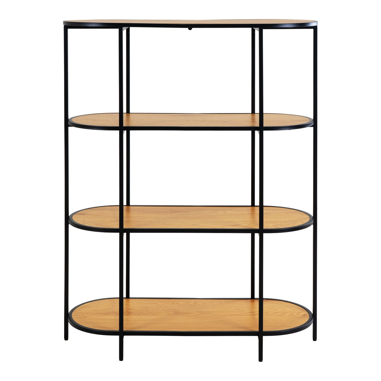 Etajera ovala cu 4 rafturi, aspect stejar, rama neagra