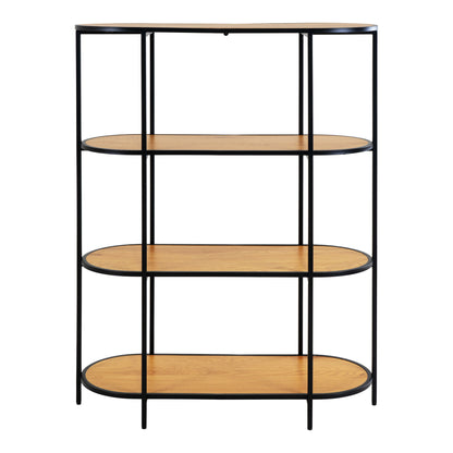 Etajera ovala cu 4 rafturi, aspect stejar, rama neagra