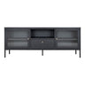 Comoda TV Dalby cu 2 usi de sticla, 1 sertar, otel negru 150x35x60 cm