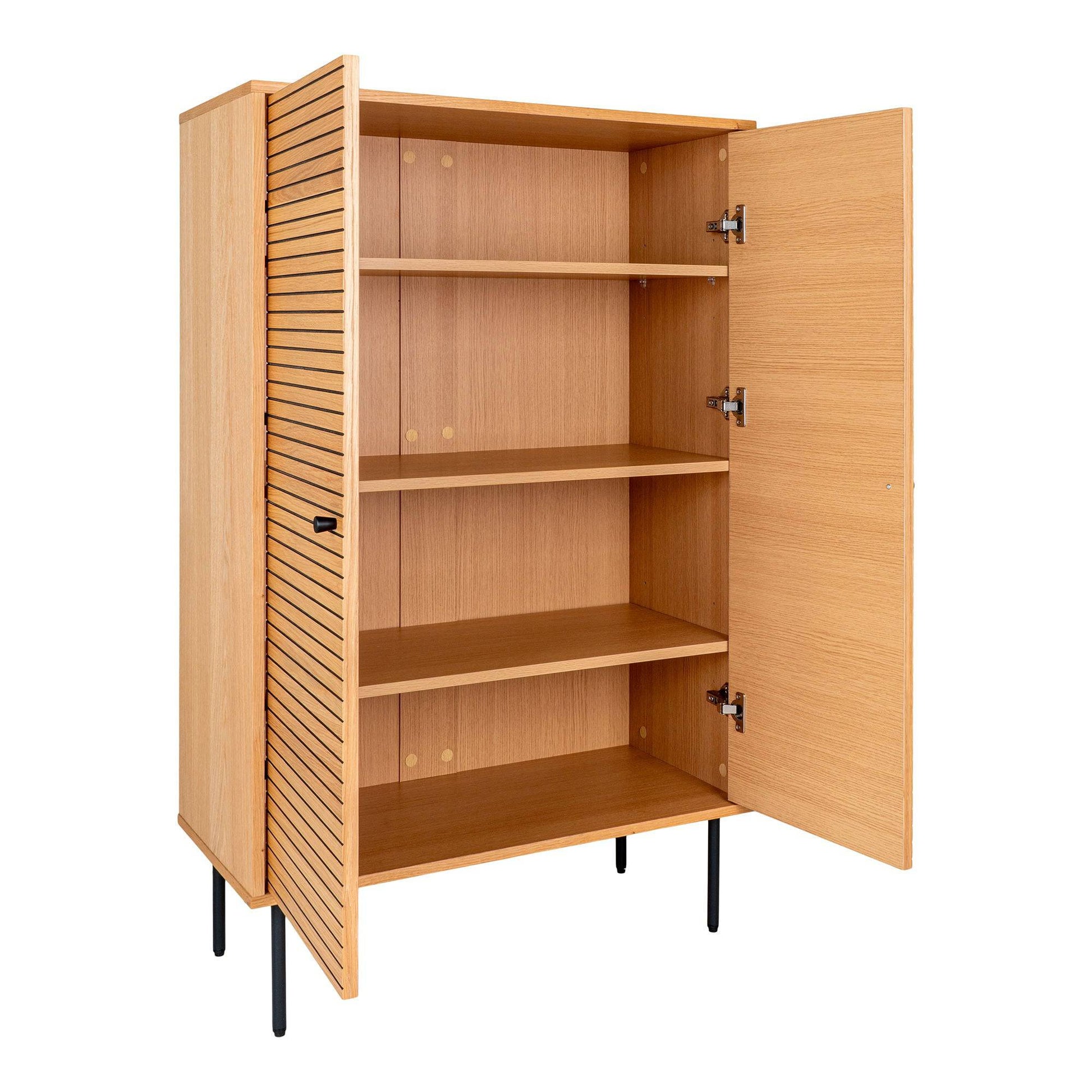  Comoda cu 2 usi, furnir de stejar, natur, picioare metalice negre