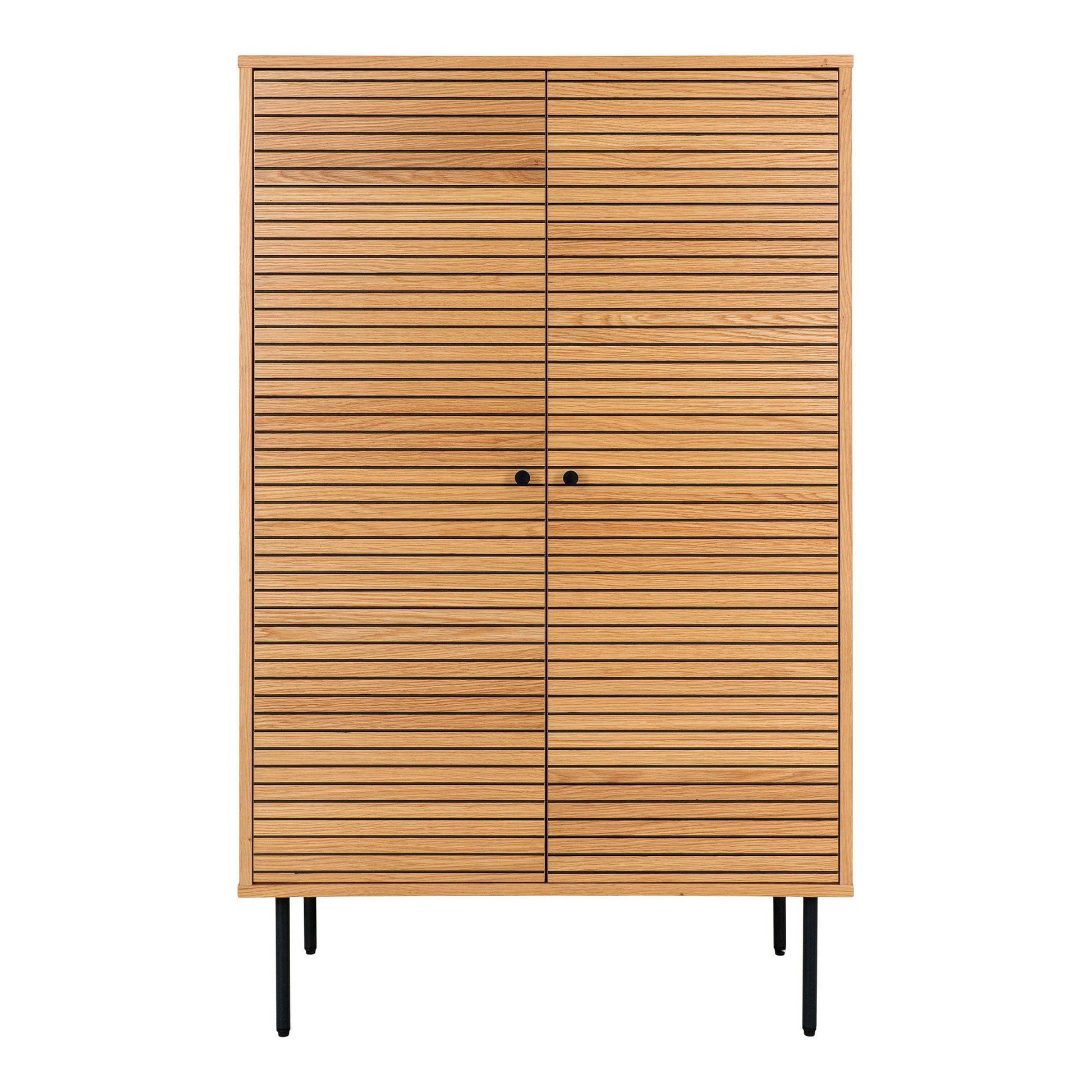  Comoda cu 2 usi, furnir de stejar, natur, picioare metalice negre