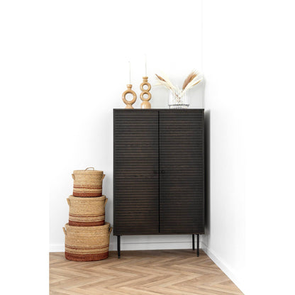 Comoda cu 2 usi, furnir de stejar afumat, picioare metalice negre, in living