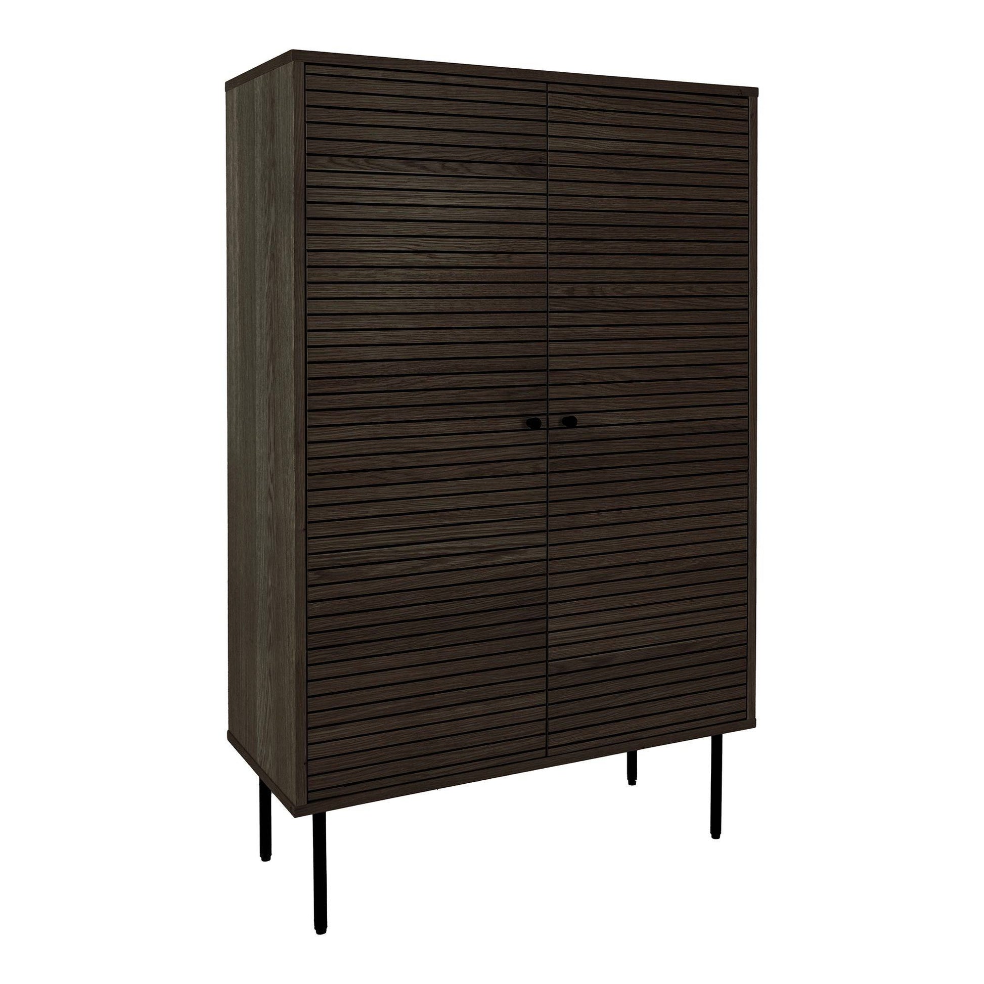 Comoda cu 2 usi, furnir de stejar afumat, picioare metalice negre