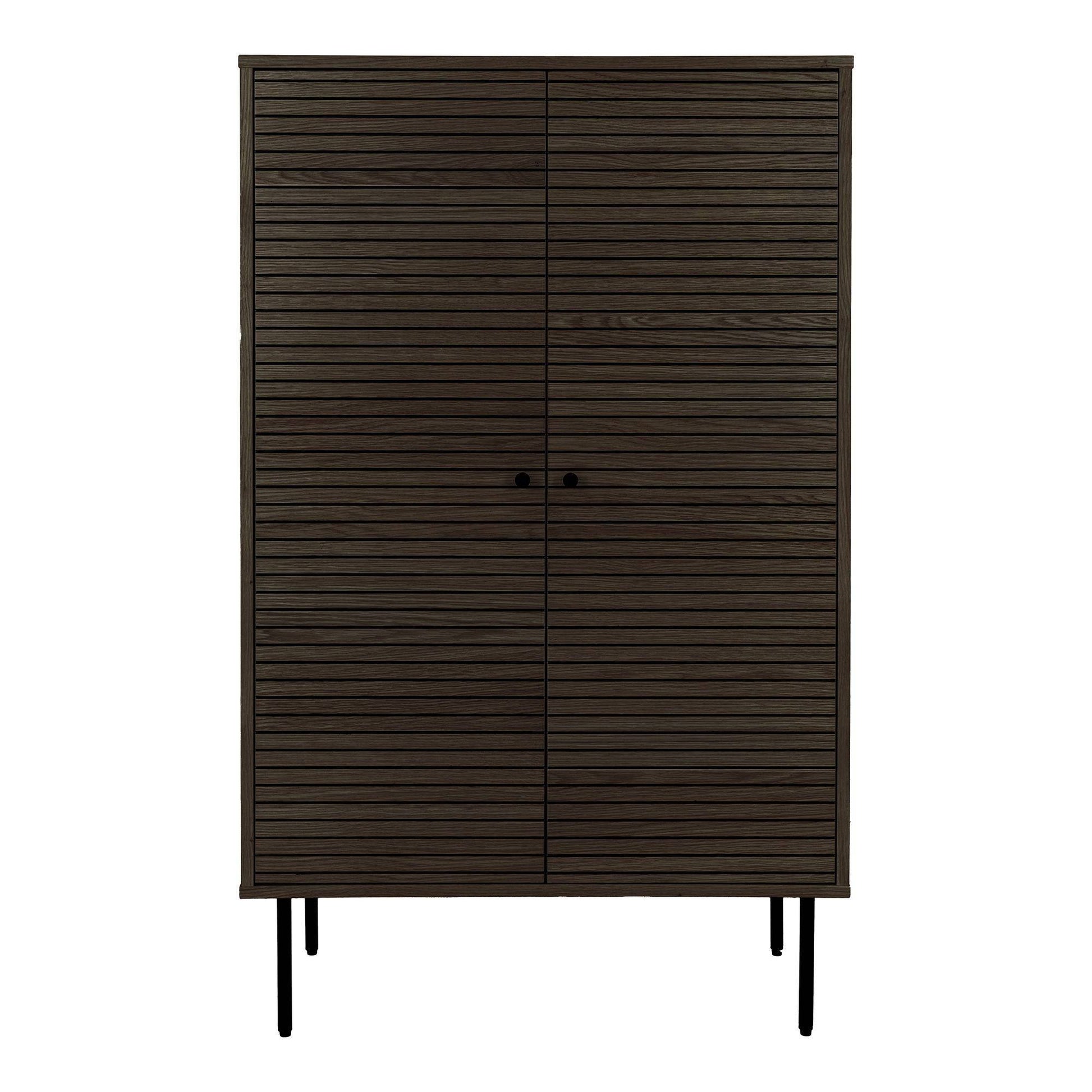 Comoda cu 2 usi, furnir de stejar afumat, picioare metalice negre