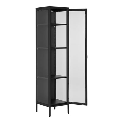 Vitrina ingusta cu 1 usa de sticla, din otel negru 