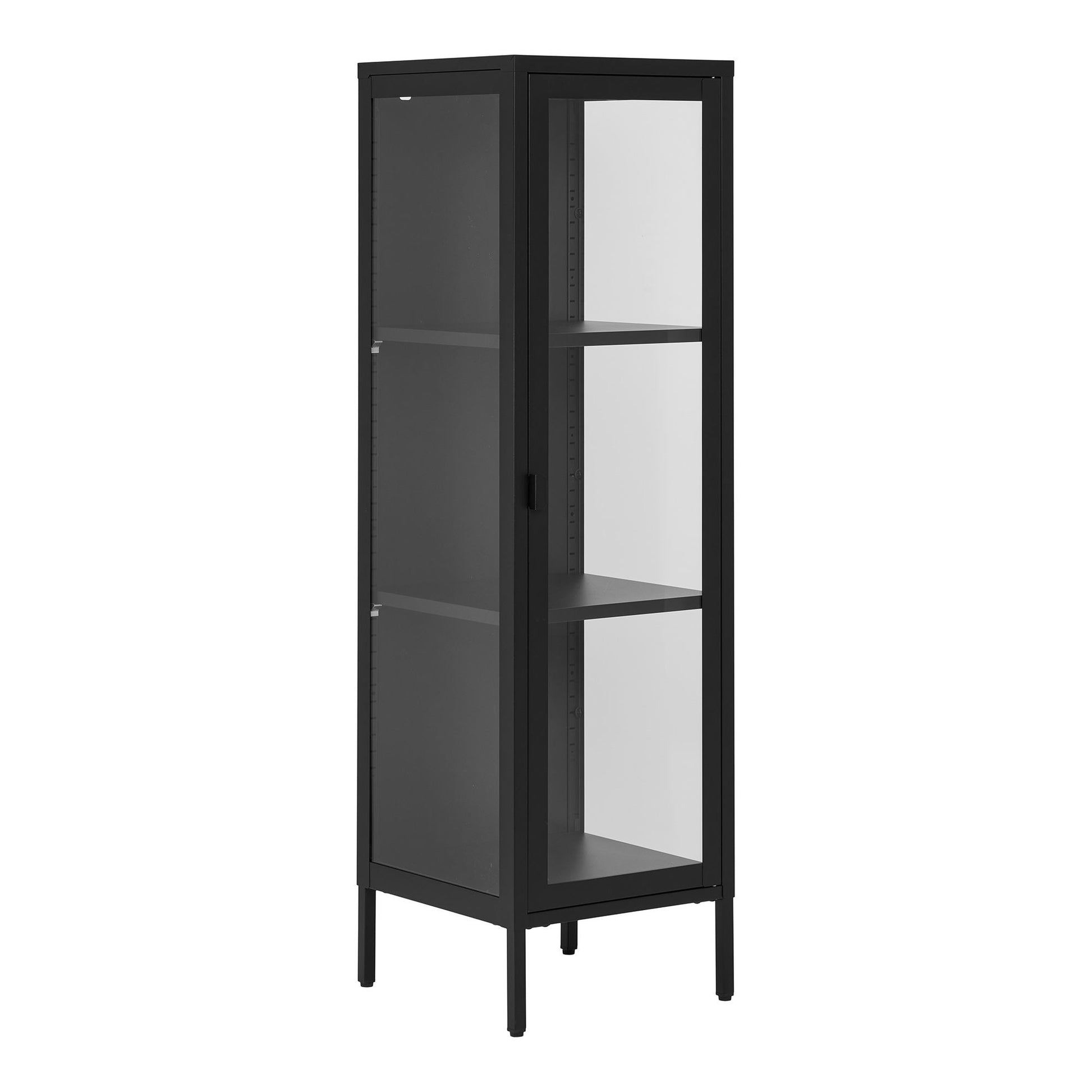 Vitrina ingusta cu 1 usa de sticla, otel, negru