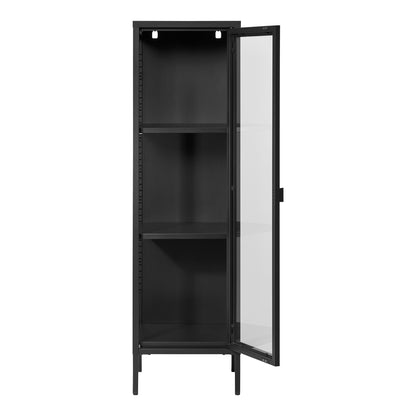 Vitrina ingusta cu 1 usa de sticla, otel, negru