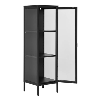 Vitrina ingusta cu 1 usa de sticla, otel, negru